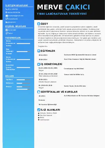 Laboratuvar Teknisyeni Cv Örnekleri cv indir